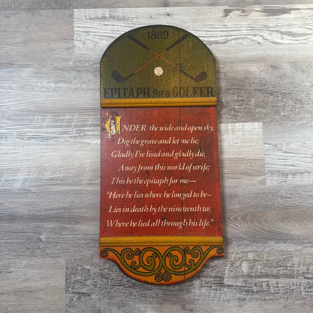 Vintage 90s Epitaph for a Golfer Wood Wall Plaque Golf Clubhouse Man Cave Decor